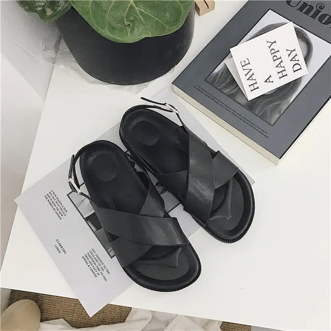 Cross Black Roman Sandals