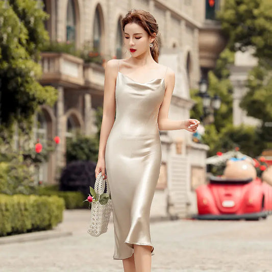 Backless Satin Slip Dress