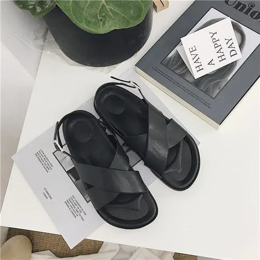 Cross Black Roman Sandals