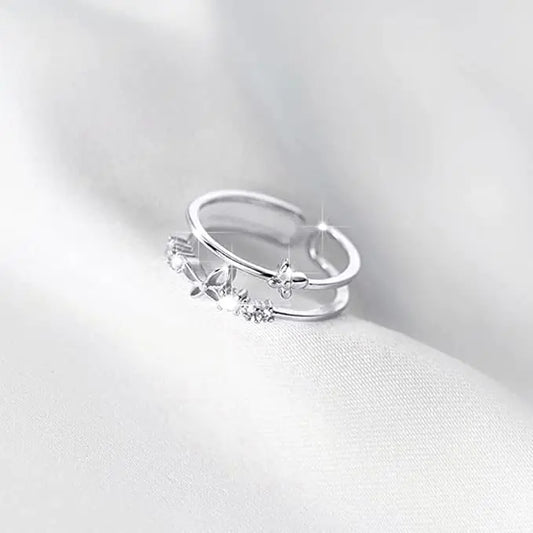 Double Layer Butterfly Diamond Ring Set