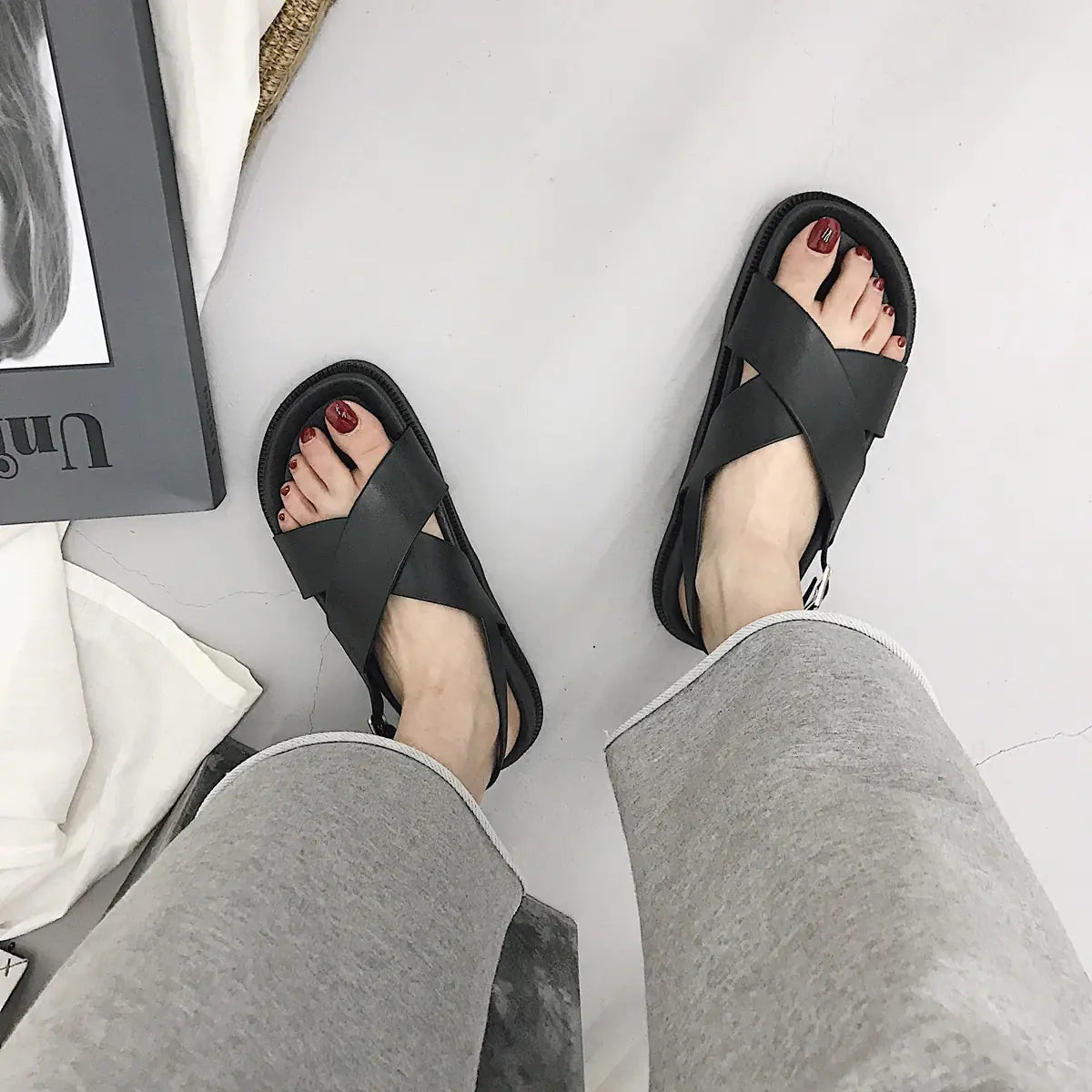 Cross Black Roman Sandals
