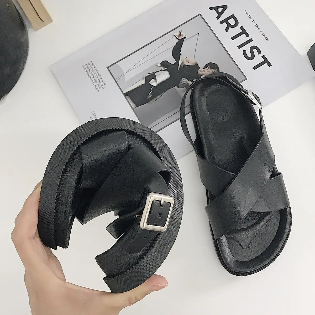 Cross Black Roman Sandals