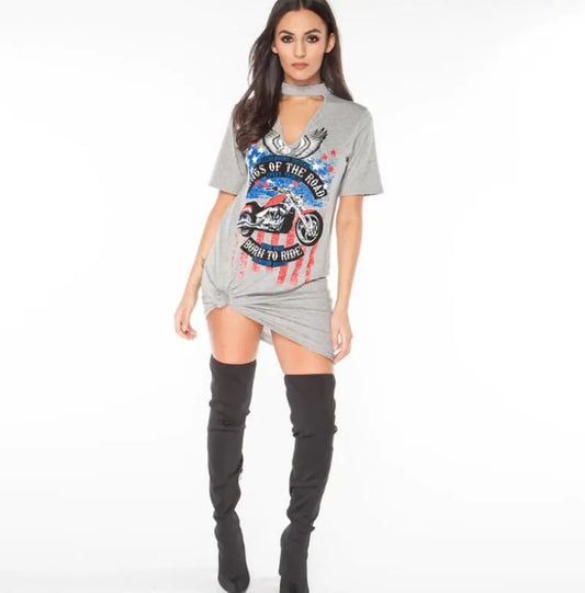 Eagle Motorcycle Print Halter Dress