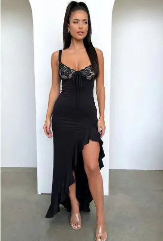 Summer Lace Ruffle Backless Long Dress