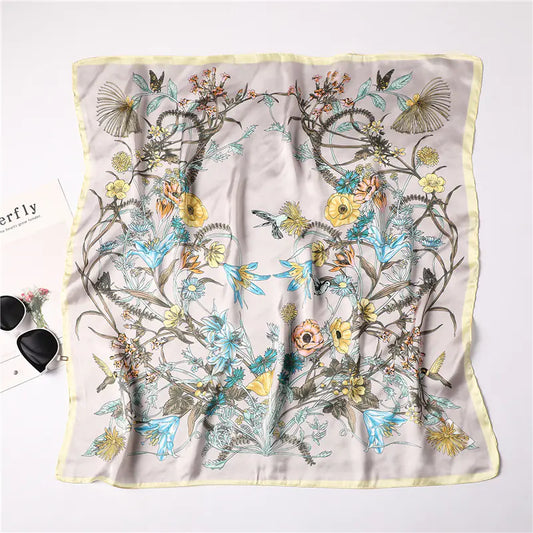 Black lined Floral Pattern Silk Scarf